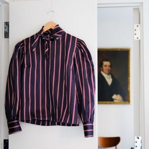 Sandro Red White and Blue Striped Tie Shirt